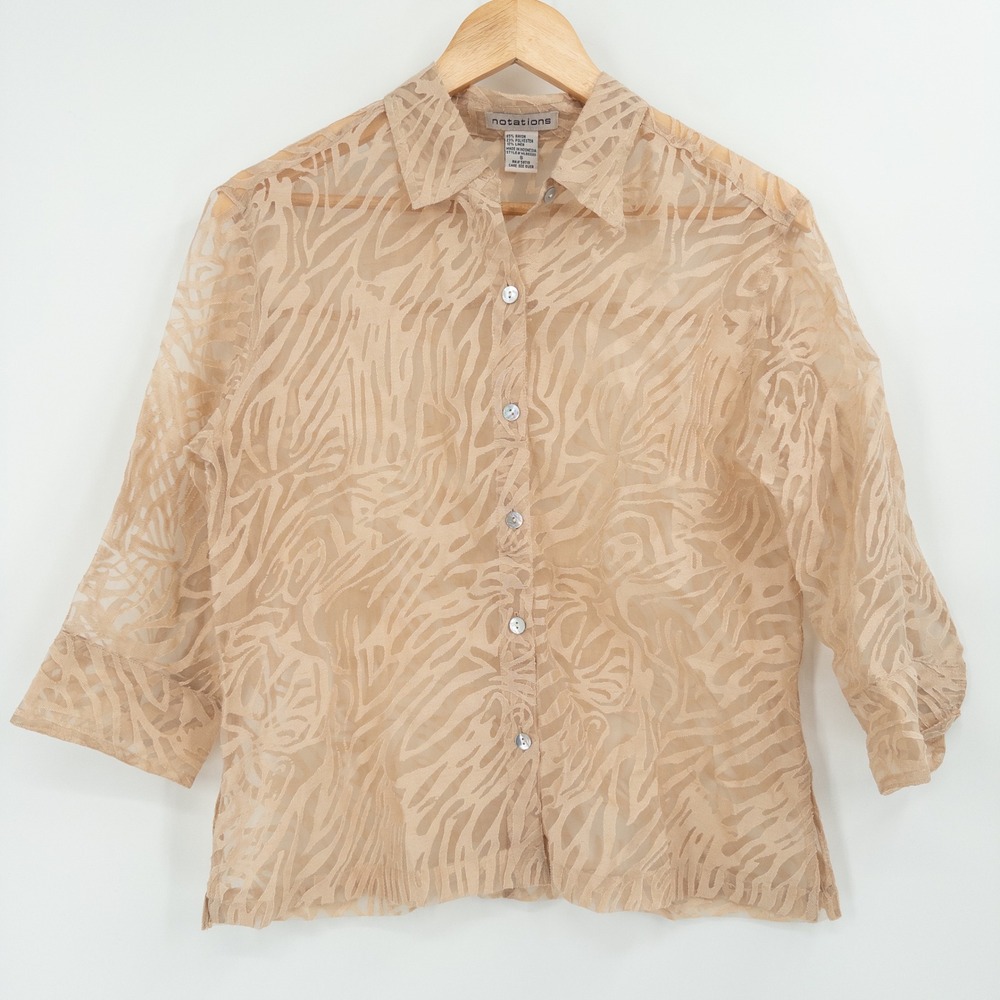 Y2K‎ Notations Sheer Beige Top Womens Medium Romantic Neutral Vintage Softcore